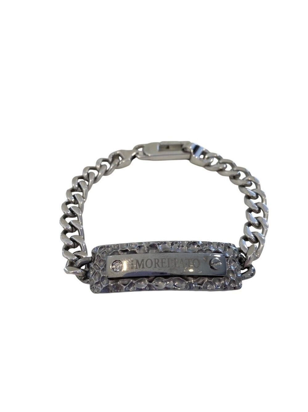 Morellato Stainless Steel Mens Chain Bracelet With Hammered Plate Design